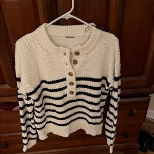 Elie Tahari Black and Cream Striped Sweater